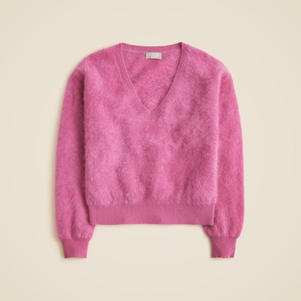 NWT J. CREW Brushed  100% Cashmere V-neck Sweater Vintage Raspberry S $268 Rare